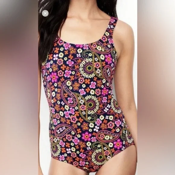 Lands' End Scoop Neck Tugless-Tank One-piece Swimsuit in Paisley & Flowe… - Picture 1 of 10
